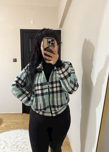 Ekoseli  Kadın Polar Ceket - Görsel 3