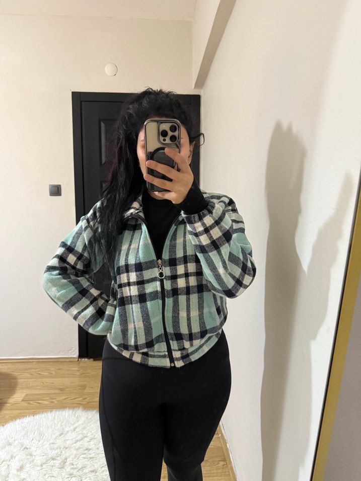 Ekoseli  Kadın Polar Ceket - Görsel 3