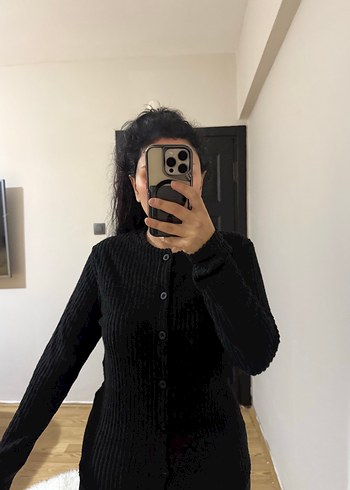 Düğmeli Siyah Uzun Kollu Triko Kazak - Görsel 2