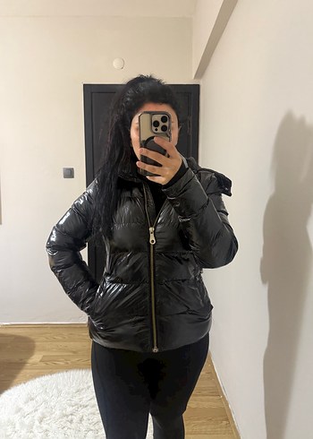 Siyah Deri Kadın Kışlık Mont - Görsel 2