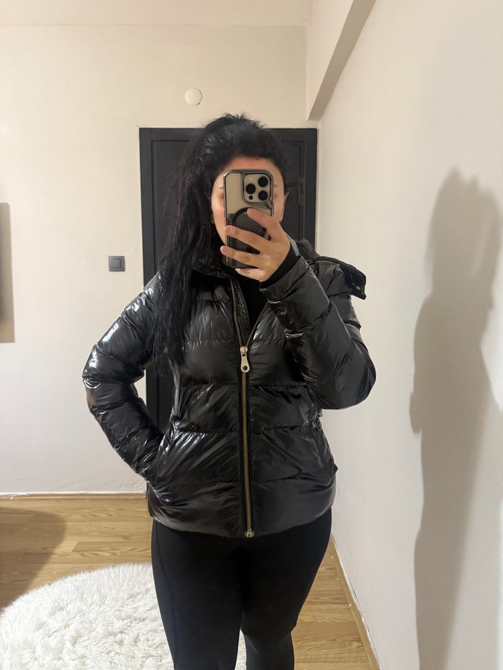 Siyah Deri Kadın Kışlık Mont - Görsel 2