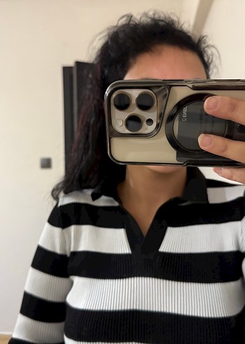 V Yaka Siyah Beyaz Zebra Desenli Triko Kazak - Görsel 3