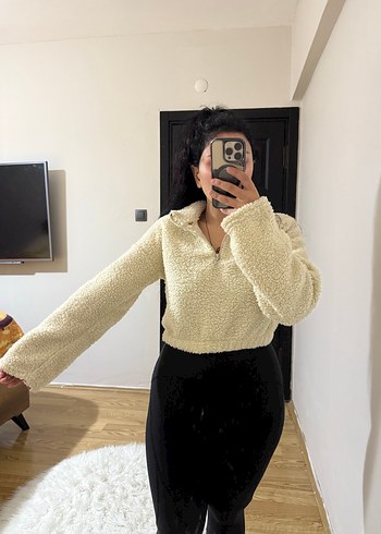 Kadın Bej Pofuduk Yüksek Yaka Sweatshirt - Görsel 2