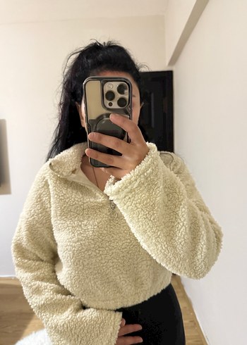 Kadın Bej Pofuduk Yüksek Yaka Sweatshirt - Görsel 3
