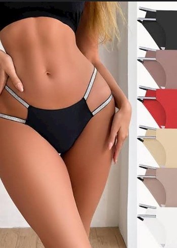 xl Beden Siyah simli şeritli dikişsiz Külot