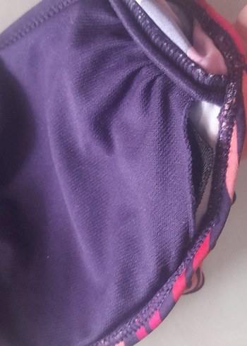 l Beden pembe Renk Çizgili Pileli Mini Bikini Üstü