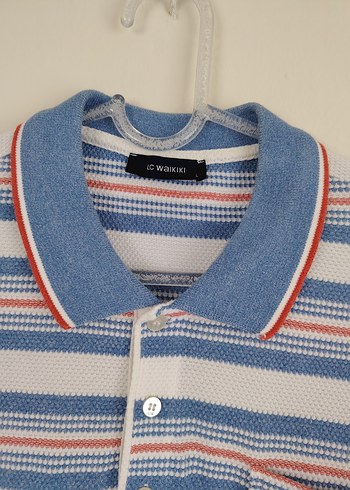 Mavi Çizgili Düğmeli Erkek Polo Tişört - Görsel 2