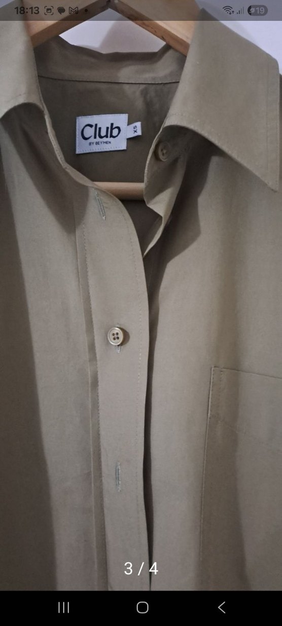 Bej Düğmeli Kadın Keten Gömlek - Görsel 3
