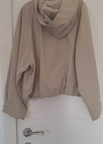 Bej Mini Kadın Ceket Kapüşonlu ve Düğmeli - Görsel 3