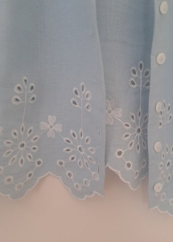 Nakışlı Kolsuz Keten Bluz - Görsel 3