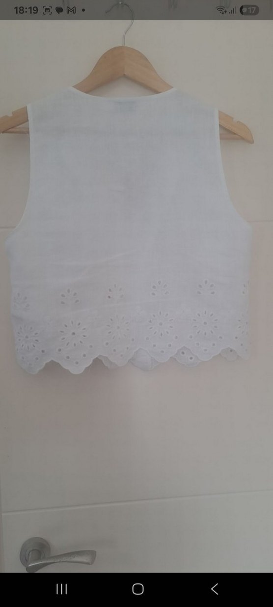 Nakışlı Kolsuz Keten Bluz - Görsel 2