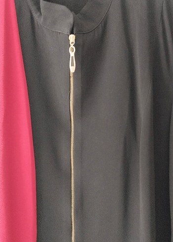 Kadın Uzun Siyah Fuşya ferace - Görsel 2