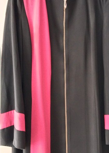 Kadın Uzun Siyah Fuşya ferace - Görsel 3