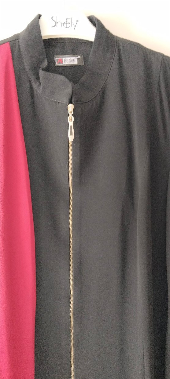 Kadın Uzun Siyah Fuşya ferace - Görsel 2