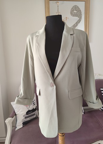 çağla yeşiliDüğmeli Kadın Midi Blazer Ceket - Görsel 2