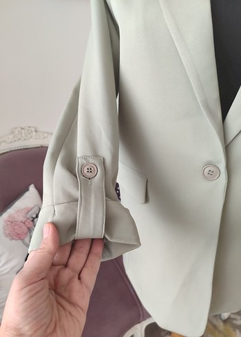 çağla yeşiliDüğmeli Kadın Midi Blazer Ceket - Görsel 6
