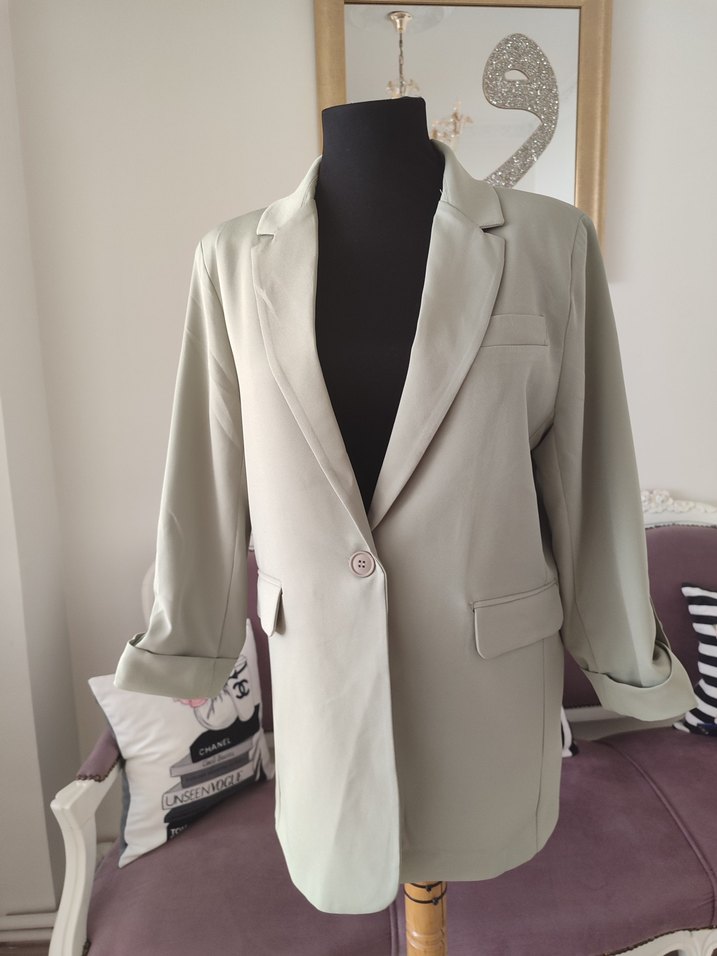 çağla yeşiliDüğmeli Kadın Midi Blazer Ceket - Görsel 2