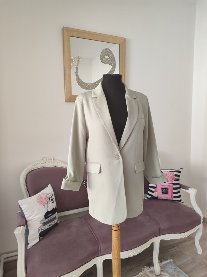 çağla yeşiliDüğmeli Kadın Midi Blazer Ceket - Görsel 3