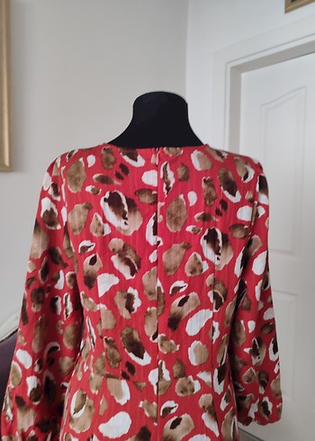 Uzun Kol, V Yakalı Kırmızı Bağlamalı Elbise - Görsel 9