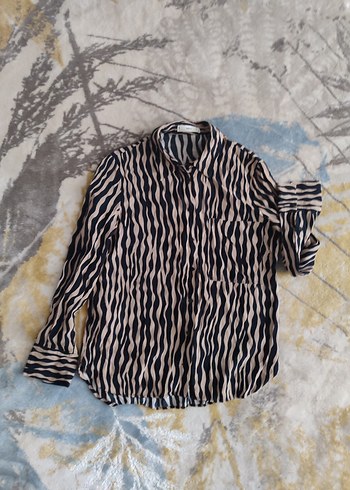 Zebra Desenli Kadın Uzun Kollu Gömlek - Görsel 3