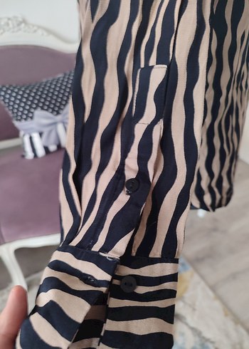 Zebra Desenli Kadın Uzun Kollu Gömlek - Görsel 4