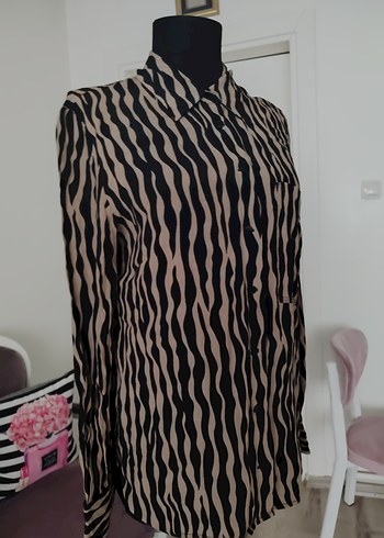 Zebra Desenli Kadın Uzun Kollu Gömlek - Görsel 5