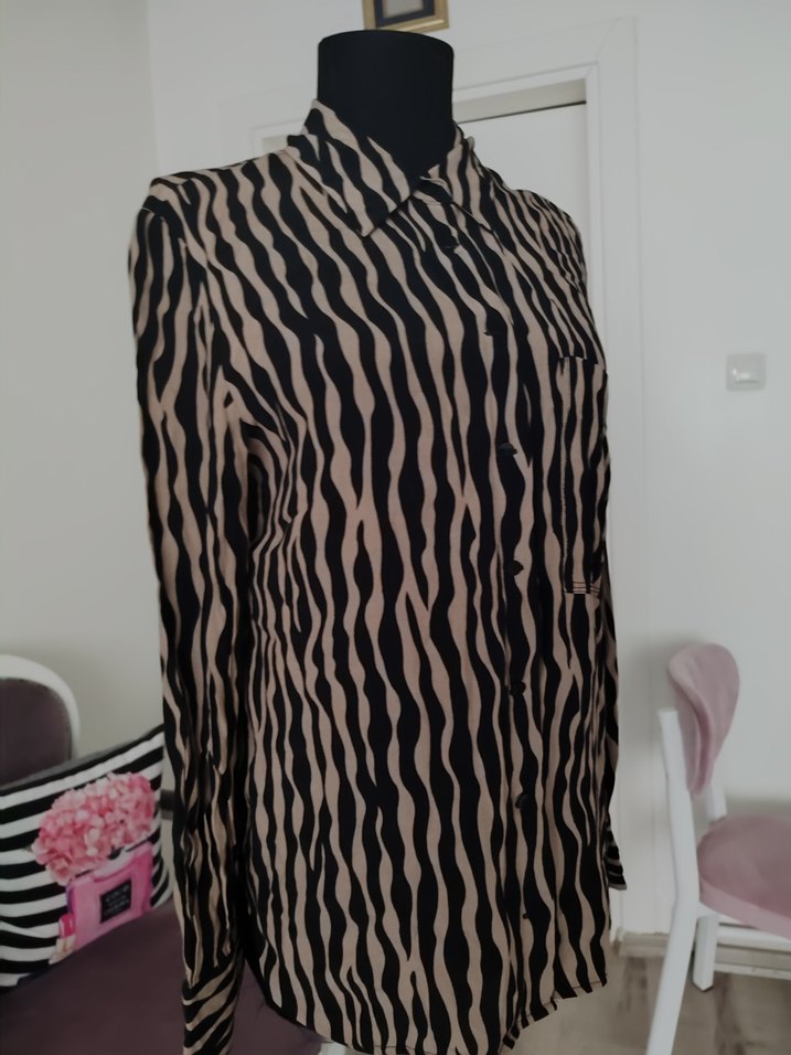 Zebra Desenli Kadın Uzun Kollu Gömlek - Görsel 5