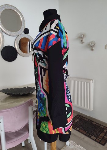 Uzun Kollu, Çok Renkli, Dökümlü Kadın Gömlek - Görsel 4