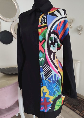 Uzun Kollu, Çok Renkli, Dökümlü Kadın Gömlek - Görsel 3