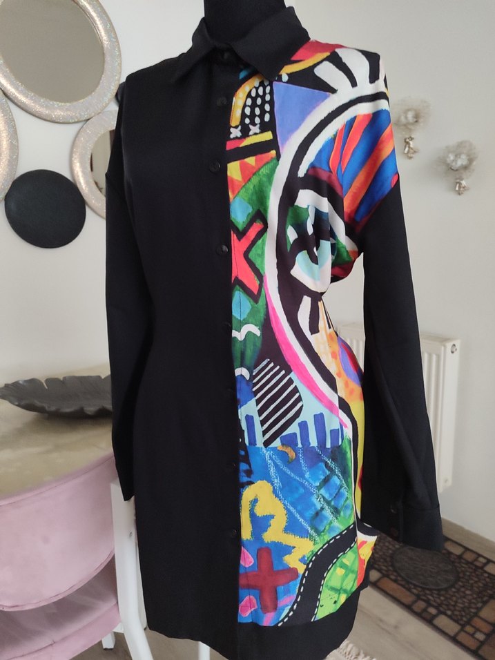 Uzun Kollu, Çok Renkli, Dökümlü Kadın Gömlek - Görsel 3