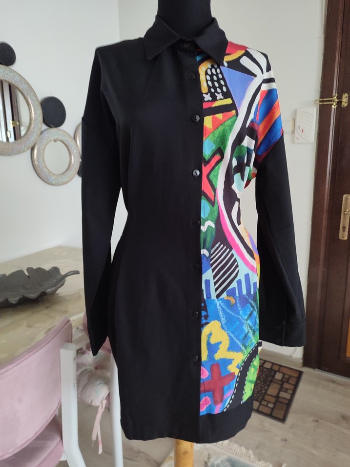 Uzun Kollu, Çok Renkli, Dökümlü Kadın Gömlek - Görsel 2