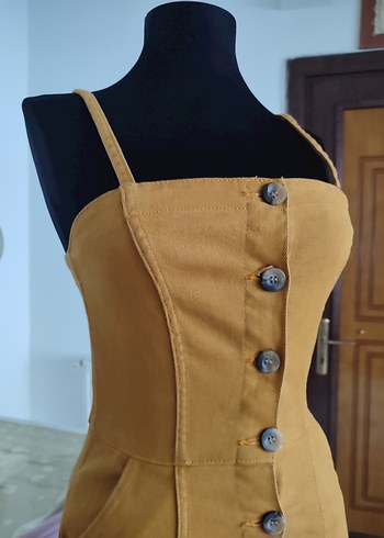 Sarı Düğmeli  Mini Elbise - Görsel 3