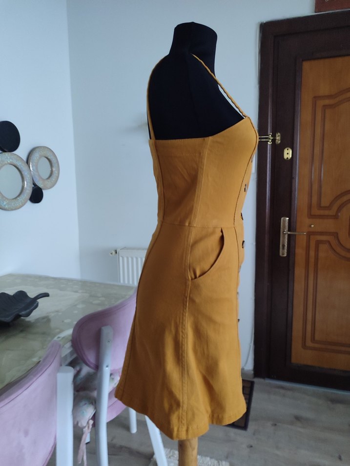 Sarı Düğmeli  Mini Elbise - Görsel 4
