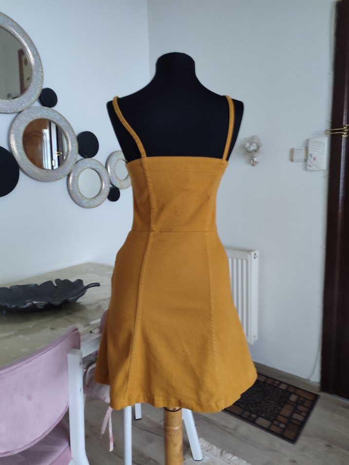 Sarı Düğmeli  Mini Elbise - Görsel 5
