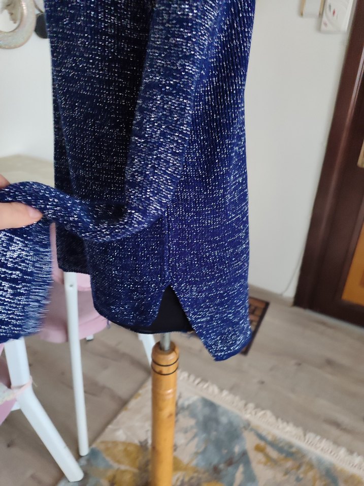 Kadın Lacivert Yüksek Yakalı Triko Kazak - Görsel 5