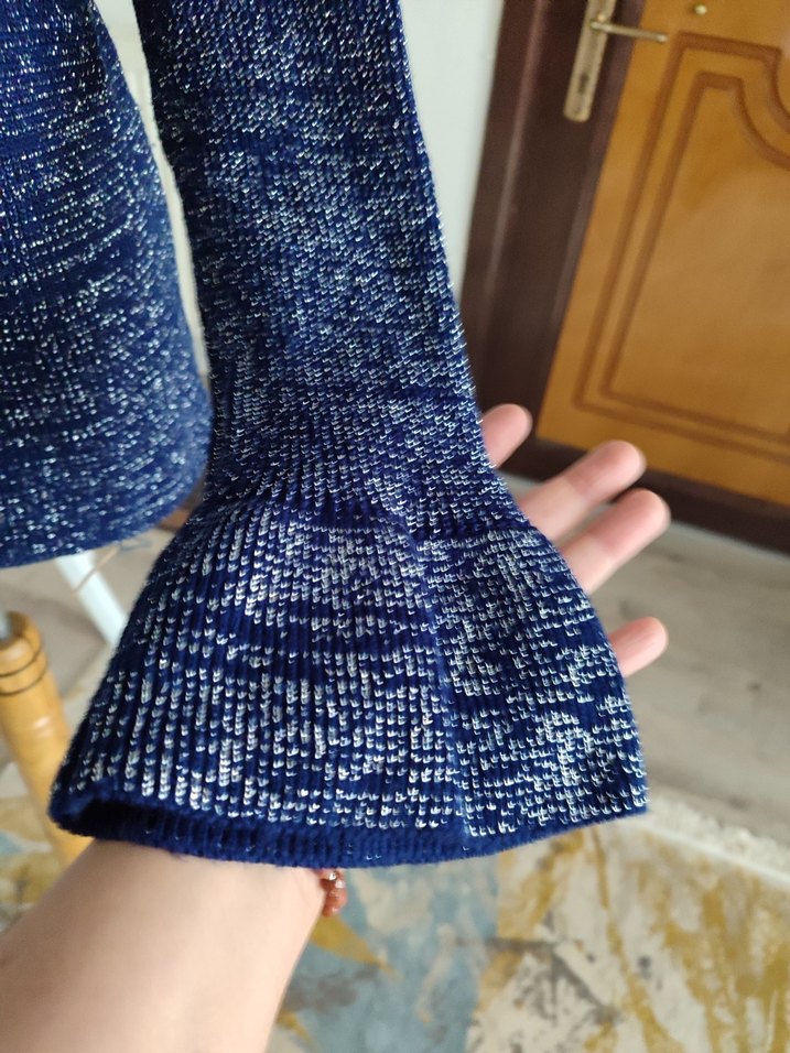 Kadın Lacivert Yüksek Yakalı Triko Kazak - Görsel 4