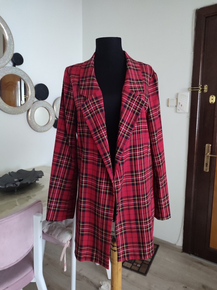 Bordo Ekose Desenli Kadın Blazer Ceket - Görsel 2