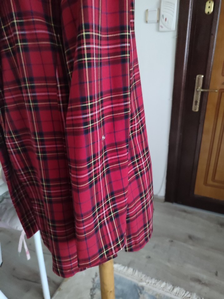 Bordo Ekose Desenli Kadın Blazer Ceket - Görsel 4