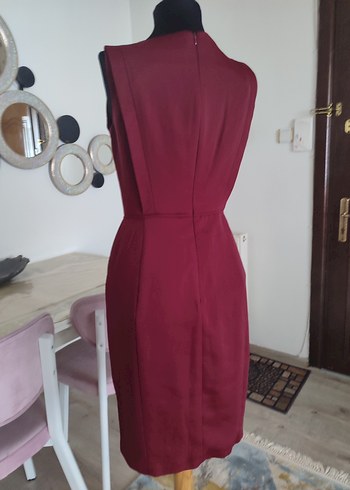 Bordo Drapeli Midi Abiye Elbise - Görsel 4