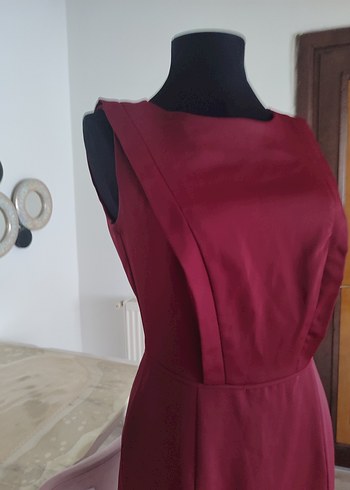 Bordo Drapeli Midi Abiye Elbise - Görsel 3