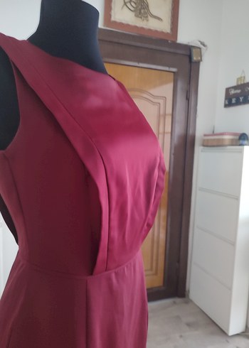 Bordo Drapeli Midi Abiye Elbise - Görsel 9