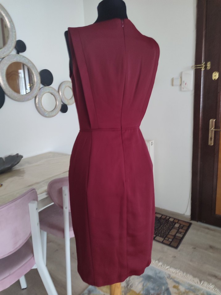Bordo Drapeli Midi Abiye Elbise - Görsel 4