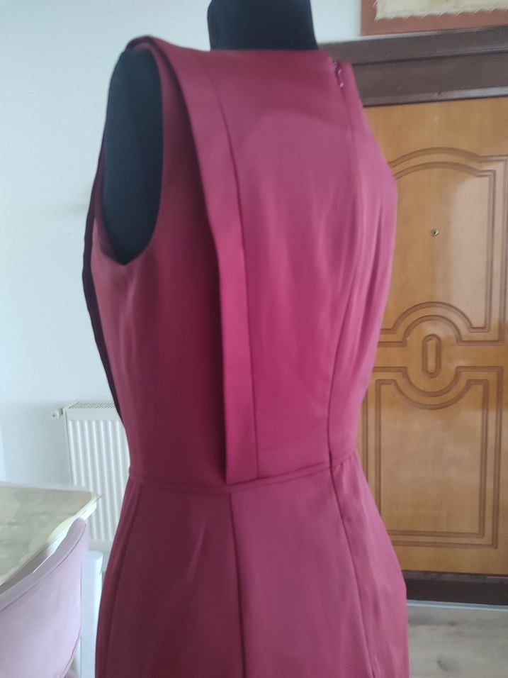 Bordo Drapeli Midi Abiye Elbise - Görsel 5