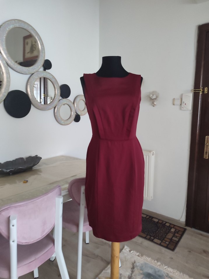 Bordo Drapeli Midi Abiye Elbise - Görsel 2
