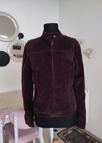 kahverengi kadife Kadın  Ceket Yüksek Yaka - Görsel 4