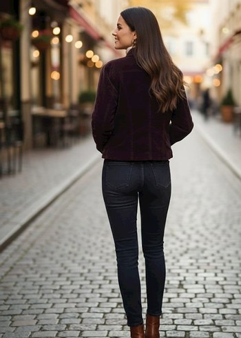 kahverengi kadife Kadın  Ceket Yüksek Yaka - Görsel 3