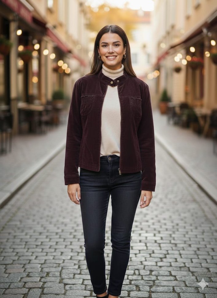 kahverengi kadife Kadın  Ceket Yüksek Yaka - Görsel 2