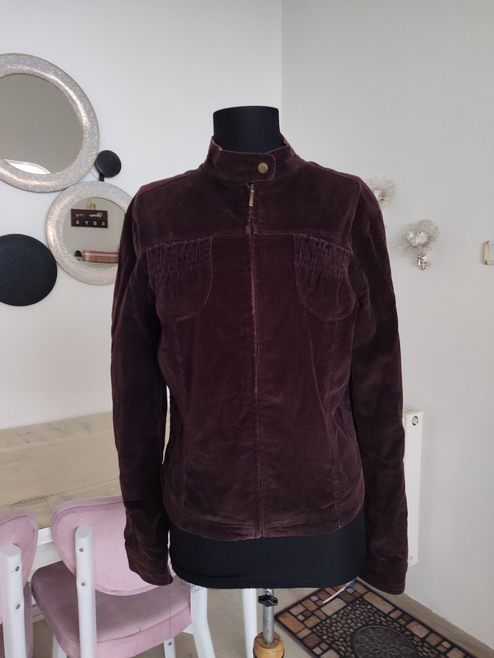 kahverengi kadife Kadın  Ceket Yüksek Yaka - Görsel 4