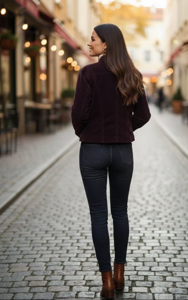 kahverengi kadife Kadın  Ceket Yüksek Yaka - Görsel 3