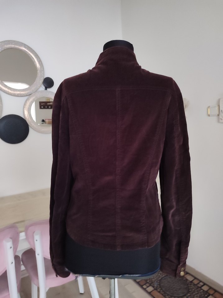 kahverengi kadife Kadın  Ceket Yüksek Yaka - Görsel 5